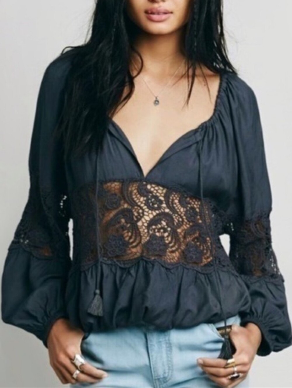 Free People Gotta Love It Peasant Top Grey Small